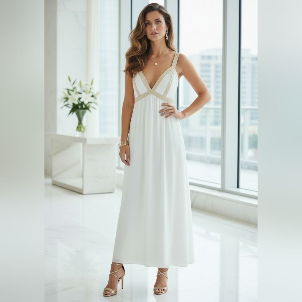 Elegant White and Cream Women's Dress